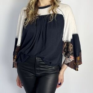 Free People Black White Mixed Media Top – Medium